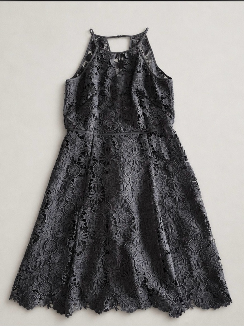 White House Black Market - Black Crochet Halter Lace Dress